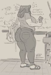 1girls backpack bbw big_ass big_breasts chubby classmate classroom comic jeans light_skin long_hair math nerd original_character phone sandals school schoolgirl shy texting whiteboard witlessartist