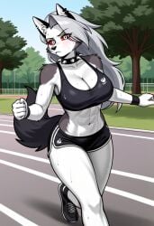 1girls ai_generated animal_ears anthro big_breasts bikini breasts helluva_boss kemonogirls large_breasts loona_(helluva_boss) wolf wolf_ears