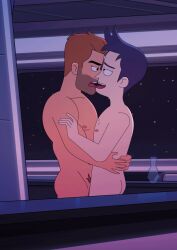 abs bara biceps bradward_boimler gay jack_ransom kissing male male/male male_nipples male_only muscular_male nipples nude pecs star_trek star_trek_lower_decks tdda19