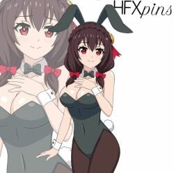 brown_hair bunny_ears bunny_tail bunnysuit cleavage drawing hfxpins kono_subarashii_sekai_ni_shukufuku_wo! yunyun_(konosuba)