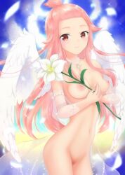 angel angel_wings breasts completely_nude completely_nude_female etra-chan_saw! female female_only nipples nude_filter pink_eyes pink_hair third-party_edit wholesome yuri_(etra-chan_saw!)