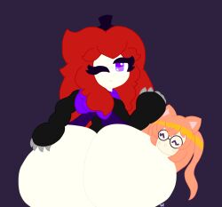 2girls ass_bigger_than_body ass_bigger_than_head bat_wings black_hoodie bubble_ass bubble_butt cat_ears claws clothed crimson_hair dat_ass dumptruck_ass dumptruck_butt flandre_vanilla_lucy glasses huge_ass huge_butt multiple_girls orange_hair original_characters purple_eyes purple_hoodie self_upload toast top_hat_flandre