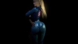 big_ass bimbo blonde_hair curvy dark-skinned_male female female_focus fully_clothed mammal metroid nintendo samus_aran stoneddude tight_clothing