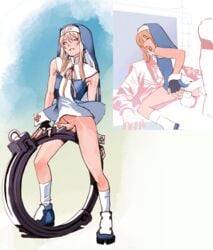 2d 3boys anal anal_sex androgynous animated blonde_hair blue_eyes bottomless bridget canon_crossdressing crossdressing cuffs double_anal erection femboy feminine_male fingerless_gloves gay girly gloves guilty_gear habit hi_res jjfrenchie male male_only manfra multiple_boys no_panties nun nun's_habit penis yaoi