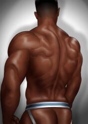 10s 1boy 2017 ass back bara black_hair dark_skin jockstrap kensuke_(yhs8) male male_only muscular muscular_back original simple_background solo white_background