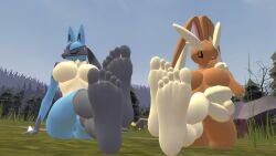 3d 3d_(artwork) baek-myo lopunny lucario nintendo pokémon_(species) pokemon