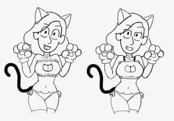 big_breasts blagzdeath boob_window cat_bikini cat_ears cat_girl cat_suit cat_tail cute fangs hilda_(series) johanna_(hilda) monochrome paws