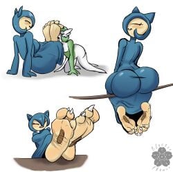 2girls blossonflower feet foot_fetish foot_lick foot_worship gardevoir pokemon pokemon_fusion snorlax tagme