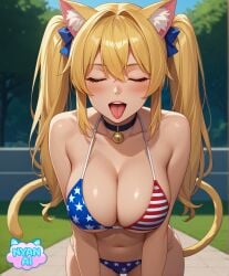 2d 4th_of_july ai_assisted ai_generated ai_girl american_flag_bikini american_flag_bikini_bottom american_flag_bikini_top athletic bell bell_collar belly_button big_breasts bikini bikini_bottom bikini_top black_bikini black_bikini_top blonde_female blonde_hair blonde_hair_female blue_eyes bra breasts cat_bell cat_girl catgirl cleavage closed_eyes collar cosplay curvy_female eyes female female_focus fit_female front_view giant_breasts girl humanoid large_breasts leaning_forward massive_breasts mature_female mature_woman micro_bikini micro_bikini_bottom micro_bikini_top midriff mouth_opened neko nekomimi nyan_ai nyanai open_mouth outfit outside pale pale_body pale_skin park park_background pose ribbons ribbons_in_hair sfw shiny_skin standing standing_female standing_position stomach sunlight thick_thighs tongue tongue_out twintails twintails_(hairstyle) white-skinned_female white_body white_skin