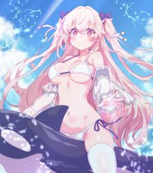 anchorage_(azur_lane) anchorage_(dolphins_and_swim_lessons)_(azur_lane) azur_lane beach blush cute floatie large_breasts light_smile nail_polish ocean orca painted_nails splashing