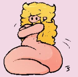 1girls ass barefoot blonde_hair completely_nude completely_nude_female covering female female_only full_body huge_ass kneeling long_hair looking_at_viewer mario_(series) naked naked_female nude nude_female paper_mario paper_peach princess_peach solo solo_female tumplescrump