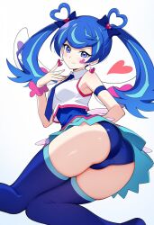 ai_generated artist_request ass ass ass_focus blue_angel blue_eyes blue_hair heart legwear looking_at_viewer looking_back rear_view twintails white_background yu-gi-oh! yu-gi-oh!_vrains zaizen_aoi