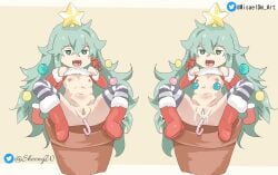 ahe_gao anal_insertion christmas christmas_outfit christmas_tree date_a_live datealive female female_only flat_chest full_body girl green_eyes green_hair kyouno_natsumi long_hair natsumi nipple_piercing nipples sheong_wong stomach