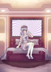 bedroom blush classroom_of_the_elite dress elegant hypnosis hypnotizing_viewer opera_gloves sakayanagi_arisu smiling smiling_at_viewer stepford_wife