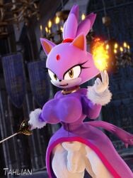 1futa 3d_(artwork) anthro big_breasts blaze_the_cat bulge_through_clothing futanari princess sonic_(series) tahlian