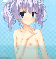 amairo_islenauts blue_eyes blush censored female game_cg kobuichi lavender_hair nipples nude shiraga_airi small_breasts