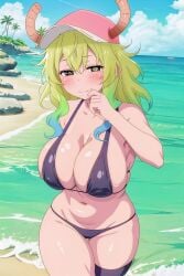 ai_generated ailucius777 beach bikini female horn kobayashi-san_chi_no_maidragon light-skinned_female lucoa micro_bikini quetzalcoatl_(dragon_maid) thick_thighs thighs