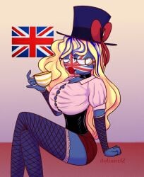 big_ass big_breasts bimbo bimbo_body bimbo_lips bimbofication blonde_female blonde_hair blonde_hair_female blue_highlights blue_skin british british_female british_flag clothed countryhuman countryhumans countryhumans_girl fishnet_stockings tea_cup union_jack united_kingdom united_kingdom_(countryhumans)