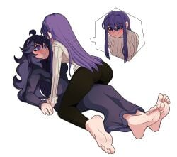 2girls 5_toes blush butt commission crazy_eyes crossover doki_doki_literature_club feet female/female hex_maniac long_hair multiple_girls nintendo pokemon purple_eyes purple_hair tadashibaka yuri yuri_(doki_doki_literature_club)