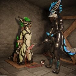 1:1 3d_(artwork) 4k absurd_res accessory animal_genitalia animal_penis anthro anthro_on_anthro arms_tied balls basement biped black_body black_boots black_clothing black_footwear black_fur black_shoes blender_(artwork) blender_cycles blue_body blue_fur blue_penis bodily_fluids bondage bondage boots bound cable canid canine canine_genitalia canine_penis canis claws clothed clothing cock_and_ball_torture cock_ring collar cuff_(restraint) cuffs_(clothing) cum cum_drip cum_dripping_from_penis cum_on_penis depth_of_field digital_media_(artwork) dominant dragonplayer dragonplayer_(character) dripping dungeon duo ejaculation electricity electrode electrode_on_penis electronics electrostimulation erection footwear fox fur furniture gag gagged genital_fluids genital_torture genitals green_body green_fur grey_body grey_fur hair hands_behind_back hi_res inside jewelry kneeling knot latex latex_clothing latex_skinsuit legs_tied looking_down looking_down_at_partner male male/male mammal metal_claws metal_cuffs mondsikel_(character) multicolored_body open_mouth orgasm pain penis penis_accessory penis_jewelry pink_penis plug_(sex_toy) reflection restraints rexouium ring_gag rust screaming sex_toy shoes skinsuit slim slim_anthro slim_male slim_sub smile sounding_rod standing stocks struggling submissive submissive_male tail tight_clothing tongue torture torture_device urethral urethral_plug whip whipping whipping_balls white_body white_fur wire wood wood_furniture