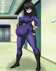 belly belly_expansion belly_inflation boku_no_hero_academia clothed costume hands_on_hip hero_outfit_(mha) my_hero_academia pregnant tokage_setsuna