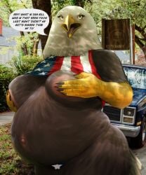 4th_of_july absurd_res accipitrid accipitriform american_flag anthro areola avian bald_eagle band1tnsfw beak belly big_areola big_belly bird breasts brown_body brown_feathers clawed_fingers claws clothing covering covering_breasts dialogue digital_drawing_(artwork) digital_media_(artwork) eagle english_text feathers female female_anthro female_focus hand_on_breast hi_res holidays looking_at_viewer montgomery_glands navel nipples outie_navel outside overweight overweight_anthro overweight_female panties pink_nipples portrait pregnant pregnant_anthro pregnant_female sea_eagle shirt solo speech_bubble stretch_marks text thick_thighs topwear truck_(vehicle) underwear united_states_of_america vehicle white_body white_feathers wide_hips yellow_beak yellow_eyes