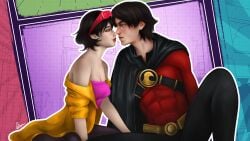 1boy 1girls aeryn building buildings city clothed crossover dc dc_comics female jubilee male marvel night red_robin tim_drake vampire x-men:_the_animated_series