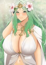 1girls bikini cleavage female female_only fire_emblem fire_emblem:_three_houses fire_emblem_heroes genm7 green_eyes green_hair huge_breasts long_hair rhea_(fire_emblem) rhea_(summer)_(fire_emblem) solo swimsuit white_bikini white_swimsuit