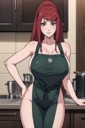 ai_generated aindroidparanoid apron apron_only big_breasts hand_on_hip kitchen naruto naruto:_road_to_ninja naruto_(series) naruto_shippuden nude nude_female ponytail standing uzumaki_kushina