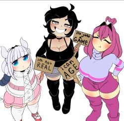 3girls aged_up ashley_graves based breasts clothed fictional_characters frisk kanna_kamui kobayashi-san_chi_no_maidragon pinkbobatoo skiddioop text the_coffin_of_andy_and_leyley undertale