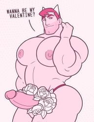 1boy bara bara_tiddies bara_tits big_breasts big_chest big_pecs big_penis dc dc_comics huge_breasts huge_chest huge_pecs nandarazzi penis roses solo solo_male valentine's_day