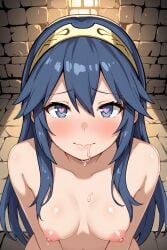 ai_generated drooling heart-shaped_pupils looking_at_viewer lucina_(fire_emblem) medium_breasts submissive_female swallowing