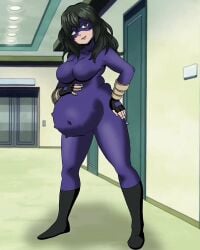 animated belly belly_expansion belly_inflation blush boku_no_hero_academia clothed costume hands_on_hip hero_outfit_(mha) hyper_pregnancy inflation my_hero_academia pleasured_face tokage_setsuna