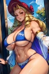 1girls ai_generated antenna_hair antennae bikini blonde_hair braid cleavage female female_only forelocks hat hime_cut karin_kanzuki long_hair looking_at_viewer midriff navel orange_eyes ringlets sideboob solo solo_female stable_diffusion standing street_fighter street_fighter_alpha street_fighter_v sun_hat sunhat tampopo toned toned_female underboob undressed yellow_eyes