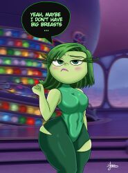 abdomen ass big_ass big_butt big_thighs boobs breasts dialogue disgust_(inside_out) inside_out juuzouthegoat leotard