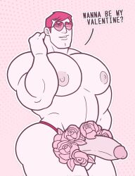 1boy bara bara_tiddies bara_tits big_breasts big_chest big_pecs big_penis dc dc_comics huge_breasts huge_chest huge_pecs nandarazzi roses solo solo_male valentine's_day