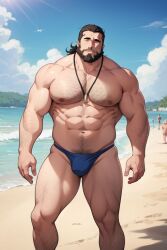 ai_generated bara blue_speedo gay ponytail speedo tagme