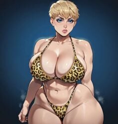 1girls ai_generated bare_arms bare_legs bare_shoulders bare_thighs big_breasts bikini blonde_hair blue_eyes cassie_cage cleavage curvaceous curvy_female eyebrows eyeshadow female female_focus female_only hourglass_figure large_breasts leopard_print_bikini light-skinned_female light_skin looking_at_viewer makeup mortal_kombat mortal_kombat_x netherrealm_studios patreon_exclusive pawg short_hair smogai thick thick_thighs thunder_thighs toned_female voluptuous voluptuous_female wide_hips