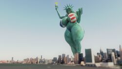 1girls 3d 3d_(artwork) 4th_of_july american_flag_bikini bakedalaskabigs big_breasts bikini breasts city female female_focus female_only fine_art fine_art_parody fourth_of_july giant_woman giantess huge_breasts inanimate public_domain sky solo solo_female solo_focus statue statue_of_liberty thick_thighs thighs torch usa_bikini