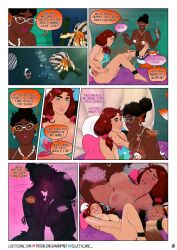 2girls big_breasts breasts comic comic_page dan_mapplethorpe english_text female kiss_mark kissing lipstick mermaid multiple_girls page_8 page_number patreon_username twitter_username underwater url