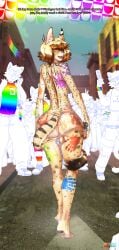 absurd_res anthro ass backsack balls beverage beverage_can big_butt bodily_fluids bodypaint chastity_cage chastity_device crowd crowd_scene crowded duo felid feline femboy genitals group hair hi_res kittykuscell lgbt_pride male mammal musk musk_clouds pride_colors public public_nudity serval short_hair soda solo story story_in_description sweat sweaty_balls sweaty_butt sweaty_genitalia thick_thighs wide_hips
