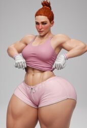 3d abs artist_request atheletic athletic_female big_ass cornrows dolphin_shorts gloves medium_breasts muscular_female muscular_thighs original original_character perfect_body pink_shorts portrait posing red_head shorts simple_background solo_female solo_focus sports_bra sportwear thick_ass thick_legs thick_thighs thunder_thighs thunderthighs tight_fit white_background