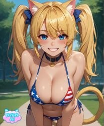 2d 4th_of_july ai_assisted ai_generated ai_girl american_flag_bikini american_flag_bikini_bottom american_flag_bikini_top athletic bell bell_collar belly_button big_breasts bikini bikini_bottom bikini_top black_bikini black_bikini_top blonde_female blonde_hair blonde_hair_female blue_eyes bra breasts cat_bell cat_girl catgirl cleavage collar cosplay curvy_female female female_focus fit_female front_view giant_breasts girl humanoid large_breasts leaning_forward massive_breasts mature_female mature_woman micro_bikini micro_bikini_bottom micro_bikini_top midriff neko nekomimi nyan_ai nyanai outfit outside pale pale_body pale_skin park park_background pose ribbons ribbons_in_hair sfw shiny_skin smile standing standing_female standing_position stomach sunlight thick_thighs twintails twintails twintails_(hairstyle) twintailssfm white-skinned_female white_body white_skin