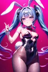 ai_generated black_bodysuit blue_hair bodysuit bunny_ears bunnysuit cleavage collar hatsune_miku leotard medium_breasts rabbit_hole_(deco*27/caststation) rabbit_hole_(vocaloid) tagme tights twintails vocaloid wrist_cuffs