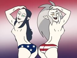 4th_of_july america american_flag american_flag_bikini ass_focus ass_to_ass big_ass big_booty big_breasts big_butt blind_peacock_draws blind_peacock_draws_(artist) blue_hair different_eye_color eda_clawthorne fang fang_tooth fourth_of_july from_behind from_behind_position golden_eyes golden_fangs gray_eyes gray_hair green_eyes grey_eyes grey_hair holidays lilith_clawthorne open_mouth panties panties_only pointy_ears red_white_and_blue red_white_and_blue_background side_by_side side_by_side_position sister sisters the_owl_house underwear white_skin white_streak witch witch_(the_owl_house)