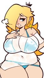 absurd_res belly_button big_breasts bikini bikini_top black_and_white breasts breasts breath breathe breathing front_view hand_on_breast heat huge_boobs huge_breasts large_breasts legendofnerd mario_(series) midriff navel princess princess_rosalina see-through see-through_clothing see-through_shirt see-through_top side_eye stomach summer swimsuit tagme tired tired_expression tired_eyes wip