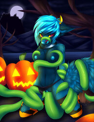 anthro breasts canine female fur furry halloween holidays hutchyy insertion jack-o'-lantern penetration pussy skimpy solo tentacle topless vaginal_insertion vaginal_penetration wolf