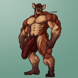 1boy 2021 abs anthro balls big_balls big_muscles big_penis blue_background cervid fangs foreskin genitals hair huge_balls huge_cock humanoid_genitalia humanoid_penis looking_at_viewer male male_only mammal muscular muscular_anthro muscular_male navel nipples nude oldshep pecs penis pubes quads simple_background solo standing uncut water_deer