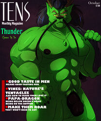 2013 abs anthro balls biceps big_muscles big_penis black_dragon black_nipples chinese_dragon donryu dragon dramon green_dragon half-erect hand_on_hip horn humanoid_penis looking_at_viewer magazine magazine_cover male male_only muscles necklace nipples nude pecs penis scalie solo text yellow_eyes