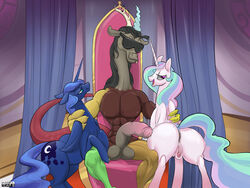 1boy 2girls discord_(mlp) friendship_is_magic my_little_pony pimp princess_celestia_(mlp) princess_luna_(mlp) purevil smooth_skin